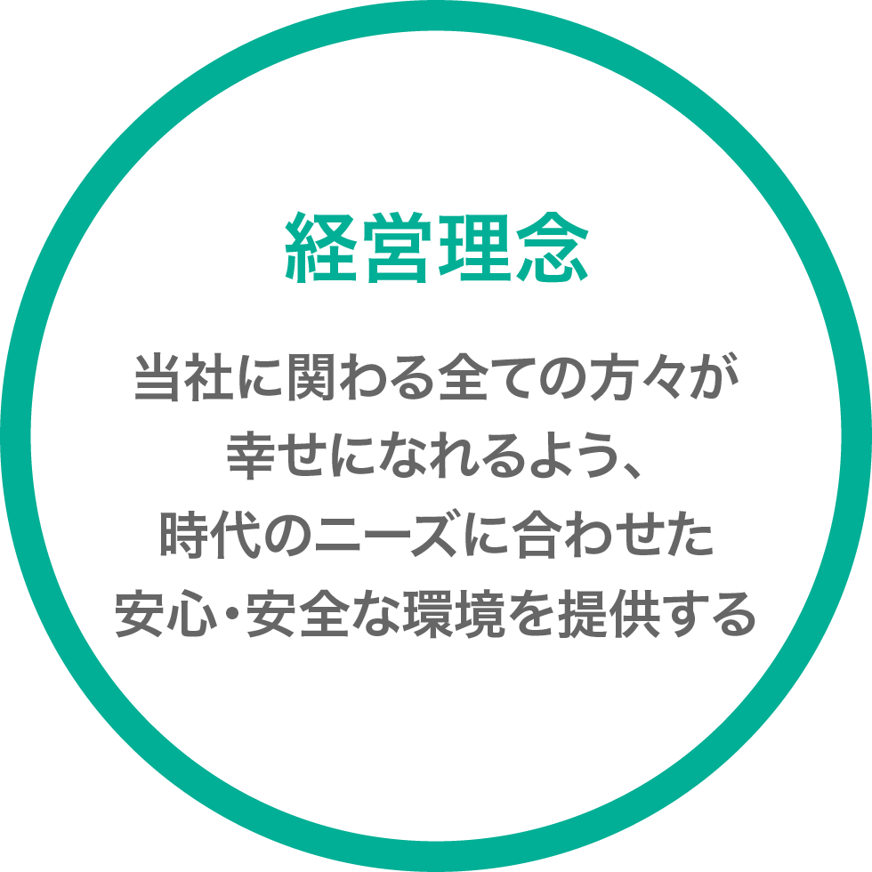 当社に関わる全ての方々が幸せになれるよう、時代のニーズに合わせた安心・安全な環境を提供する